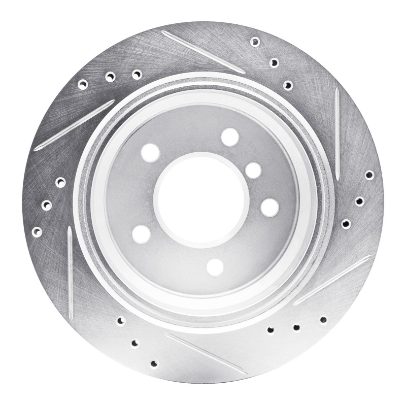 BMW 530I Brake Rotor (1) - Rear Left - R1 Concepts - Drilled & Slotted - Silver - `96-`03